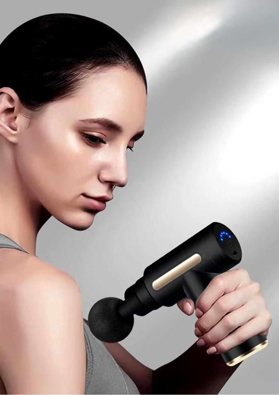 Portable Deep Tissue Percussion Massage Gun – Quiet Handheld Massager with 4 Heads for Full-Body Use