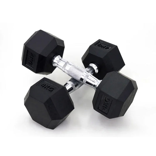 Black Rubber Hex Dumbbell Weights – Pairs from 1 kg to 16 kg for Strength Training