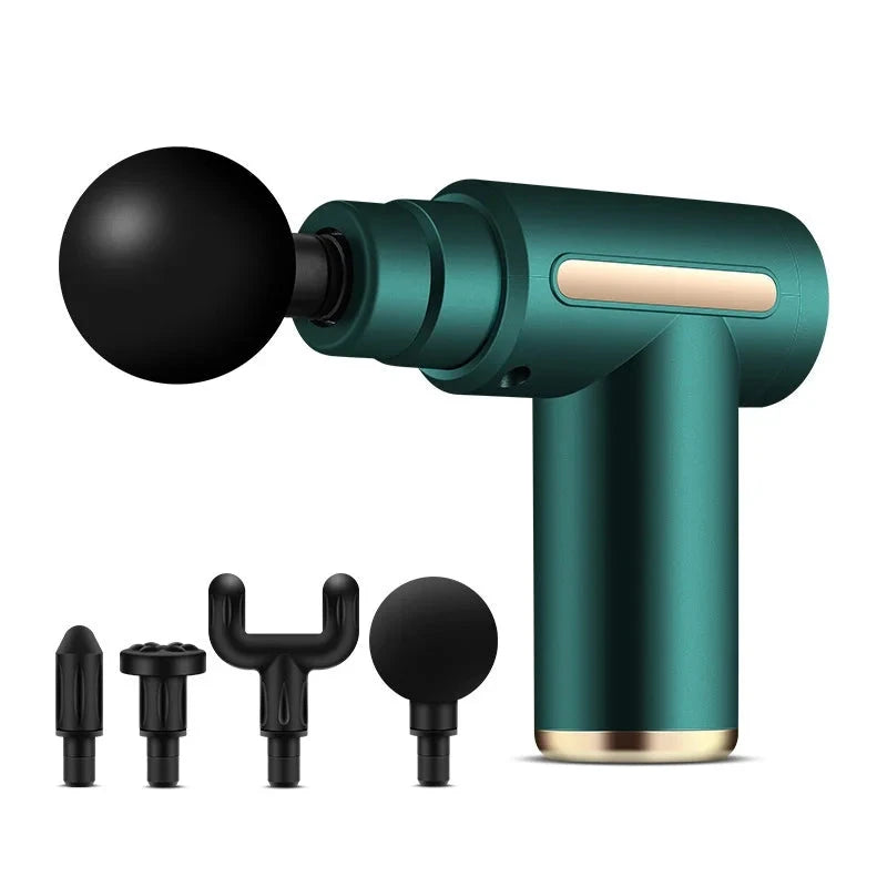 Portable Deep Tissue Percussion Massage Gun – Quiet Handheld Massager with 4 Heads for Full-Body Use